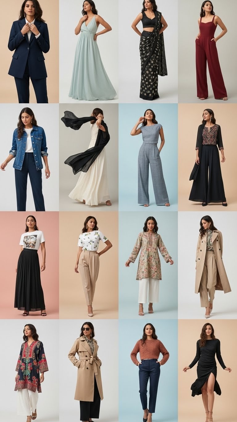 A collage of fashion items and textures.